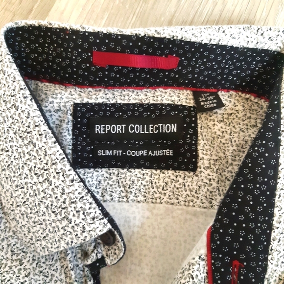 Report Collection mens slim fit abstract black and white button up shirt 17"neck - Picture 5 of 9